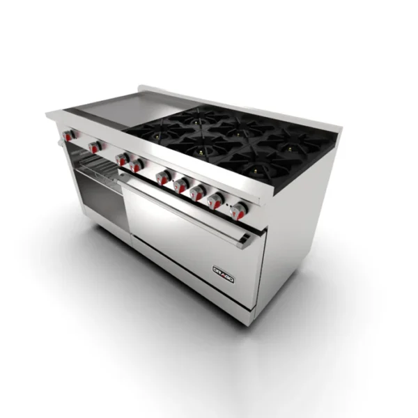 DRAGO CG-61 PD/ Estufa con 6 quemadores y plancha de 2 pies