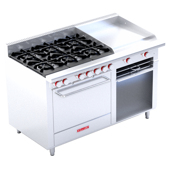 CORIAT EC-6-H-GRILL DE PISO MASTER/ Estufa a gas con 6 quemadores, 1 plancha, 1 gratinador, y 1 horno