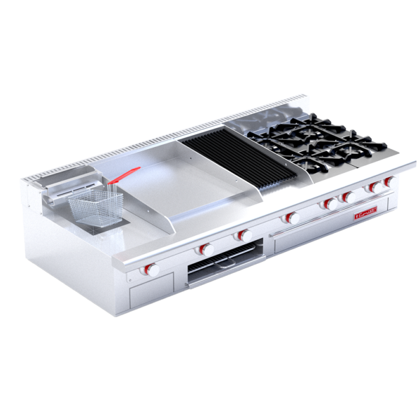 CORIAT MULTIPLE DE MESA MASTER/ Estufa a gas con 4 quemadores, 1 asador, 1 plancha, 1 gratinador y 1 freidora 3 lt.